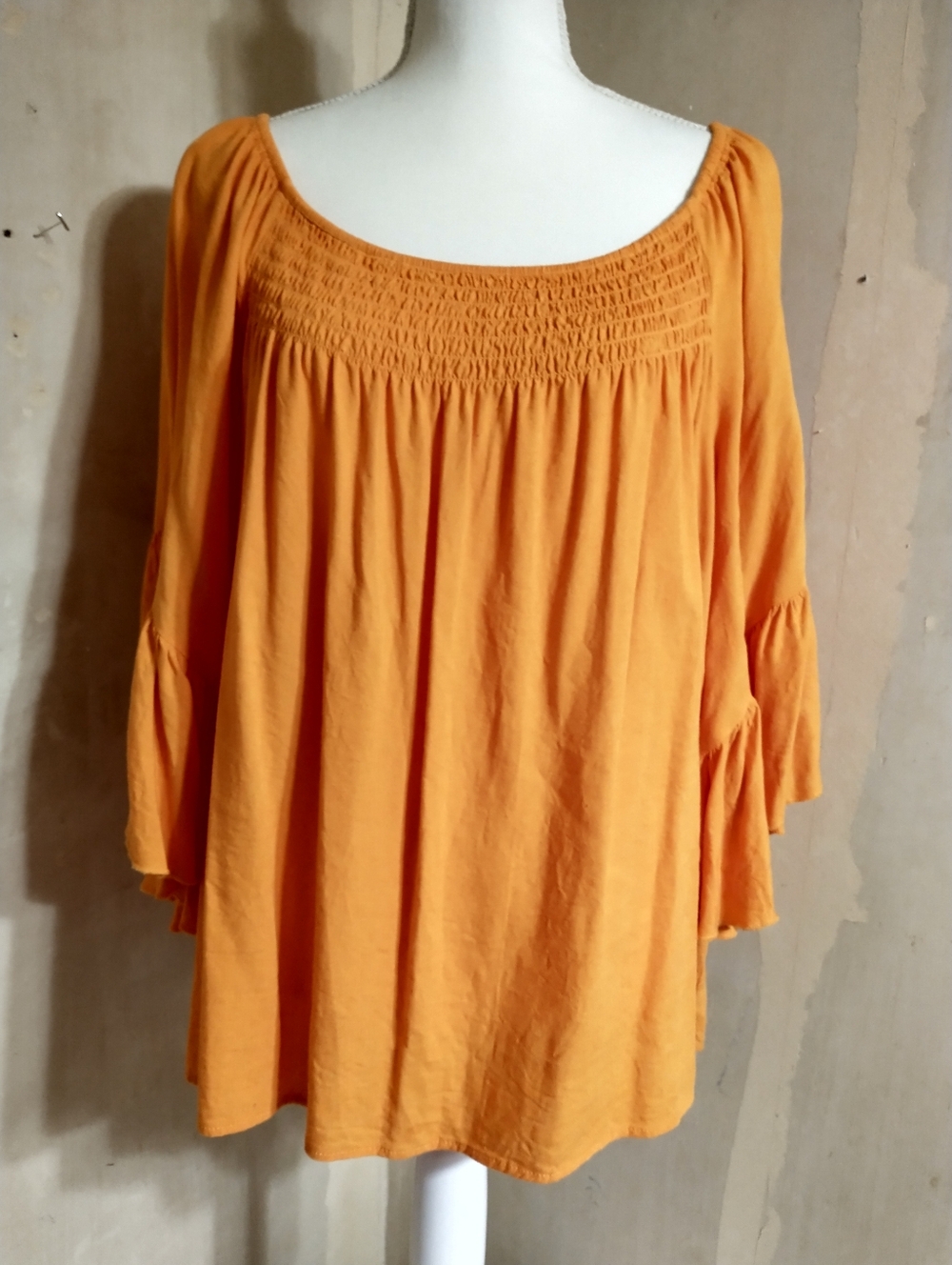 Cato Orange Linen Blend Peasant Top - Picture 9 of 9